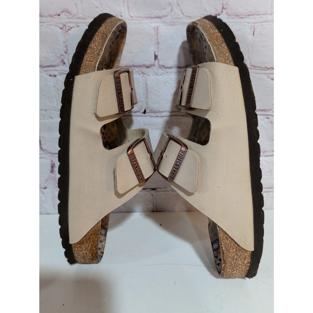 Birkenstock Arizona Ecru Birko Flor Aztec Sole Sandals Slide Size 38 US 7 Narrow - Picture 4 of 11
